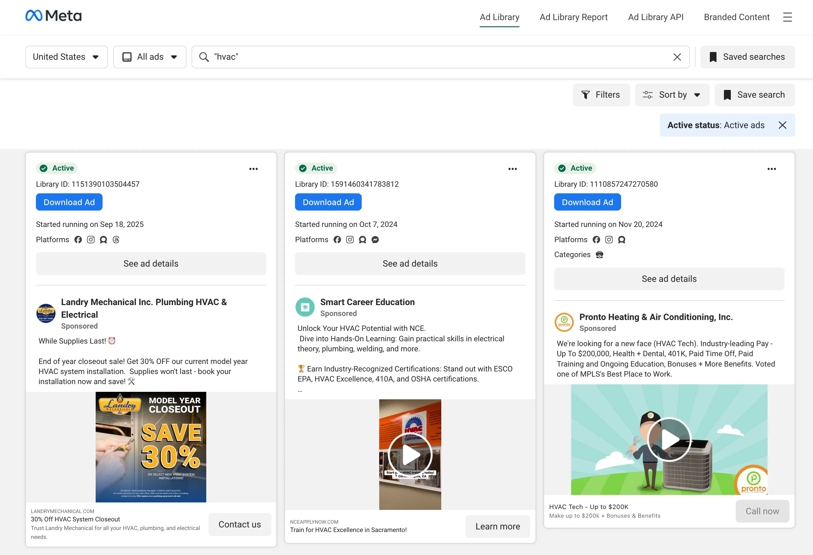 HVAC in Facebook Ads Library 