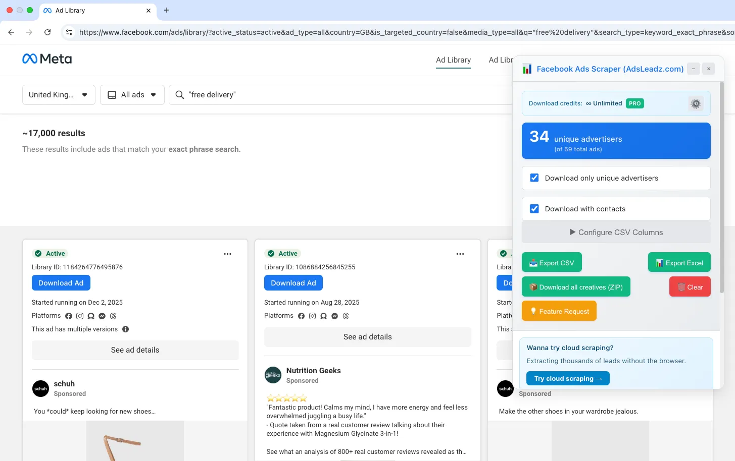 Getting client from Facebook Ads Library 