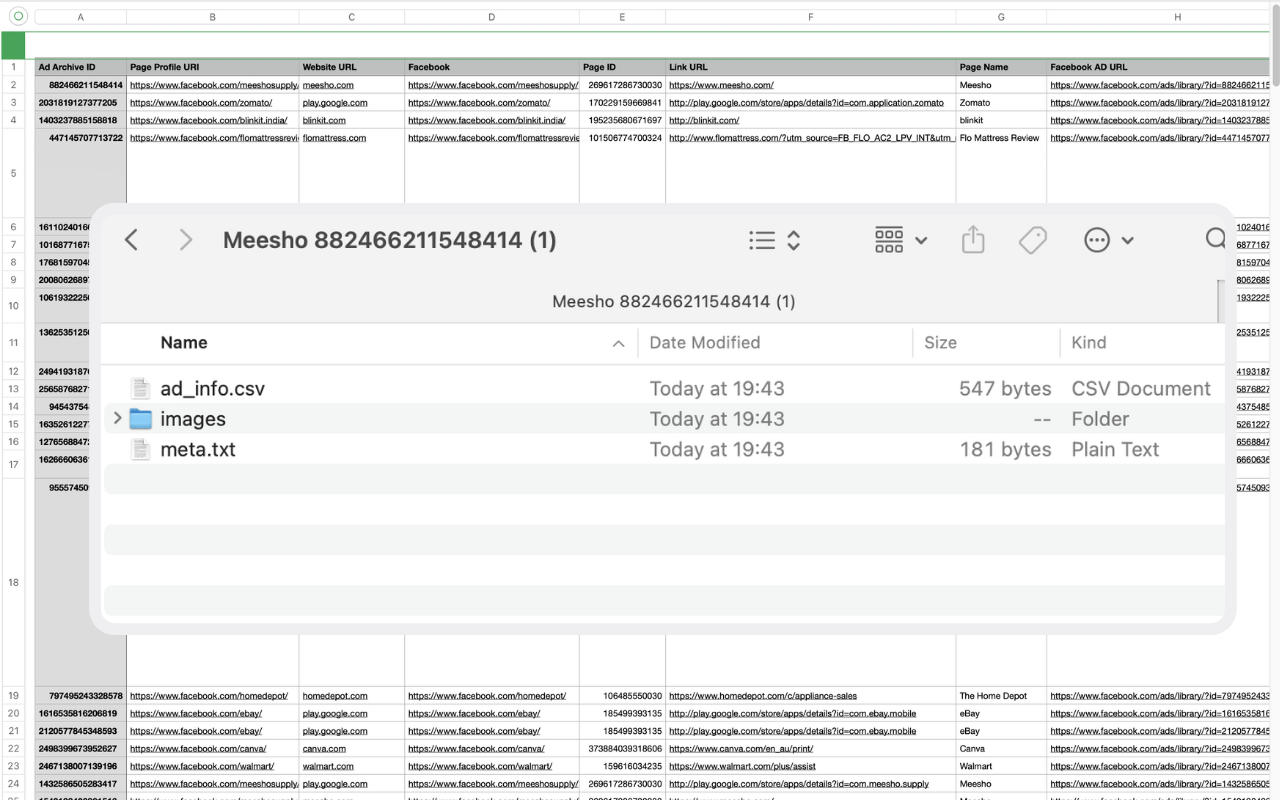 Bulk download Facebook ad creatives from Meta Ads Library