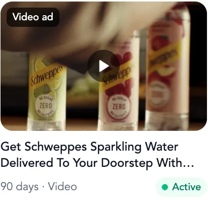 Top creative: video ad, 90 days, active